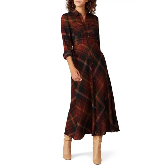 Ralph Lauren Dresses & Skirts - Ralph Lauren Burgundy, Navy & Mustard Plaid Maxi Shirt Dress